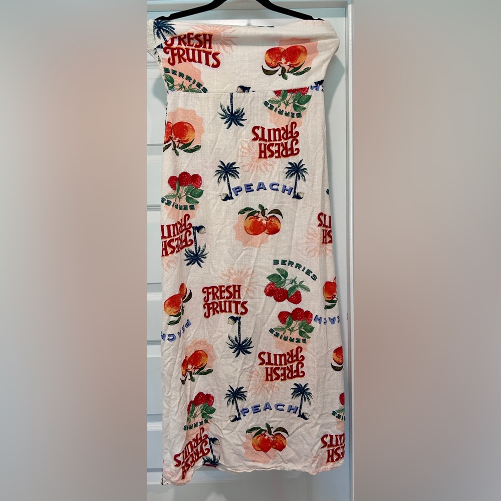 Anthropologie Paper Heart Fresh Fruits Linen-Blend Maxi Dress Size L Bohemian